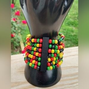 RASTA Wood Bead Stretch Bracelet.